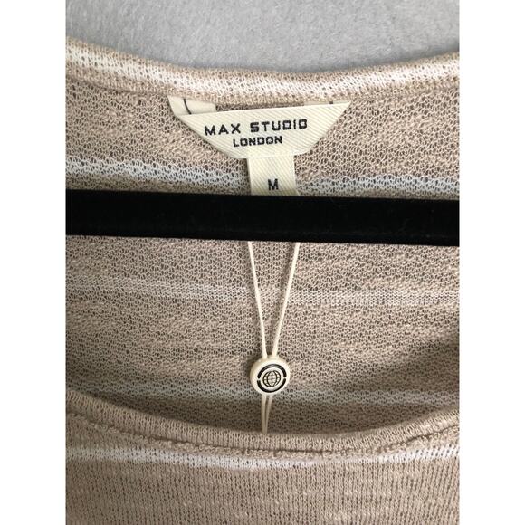 Max Studio London Women's Medium Drop Shoulder Stripe Top Tan NEW - Picture 2 of 7